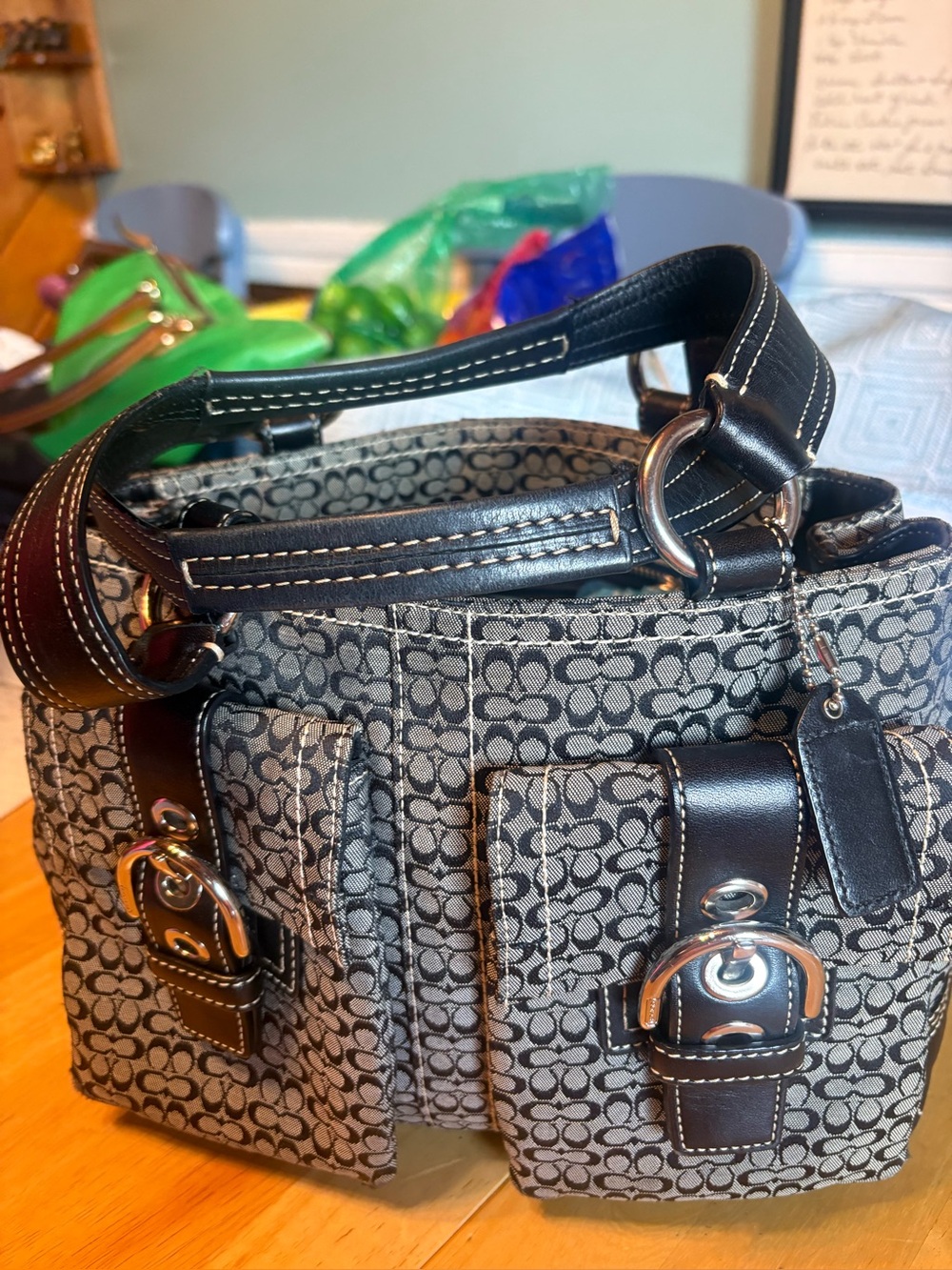 Classic Monogram Tote Bag in Grey and Black